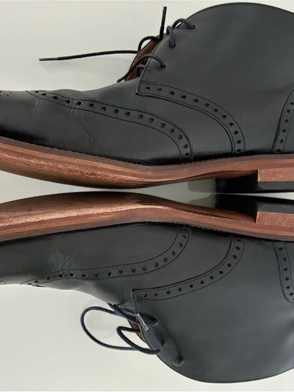 Johnston & Murphy Black Leather Wingtip Lace-Up Boots Size 13
